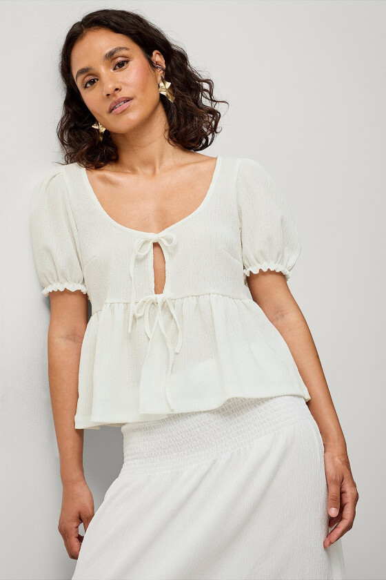 Topp Tie Front Top - Hvit
