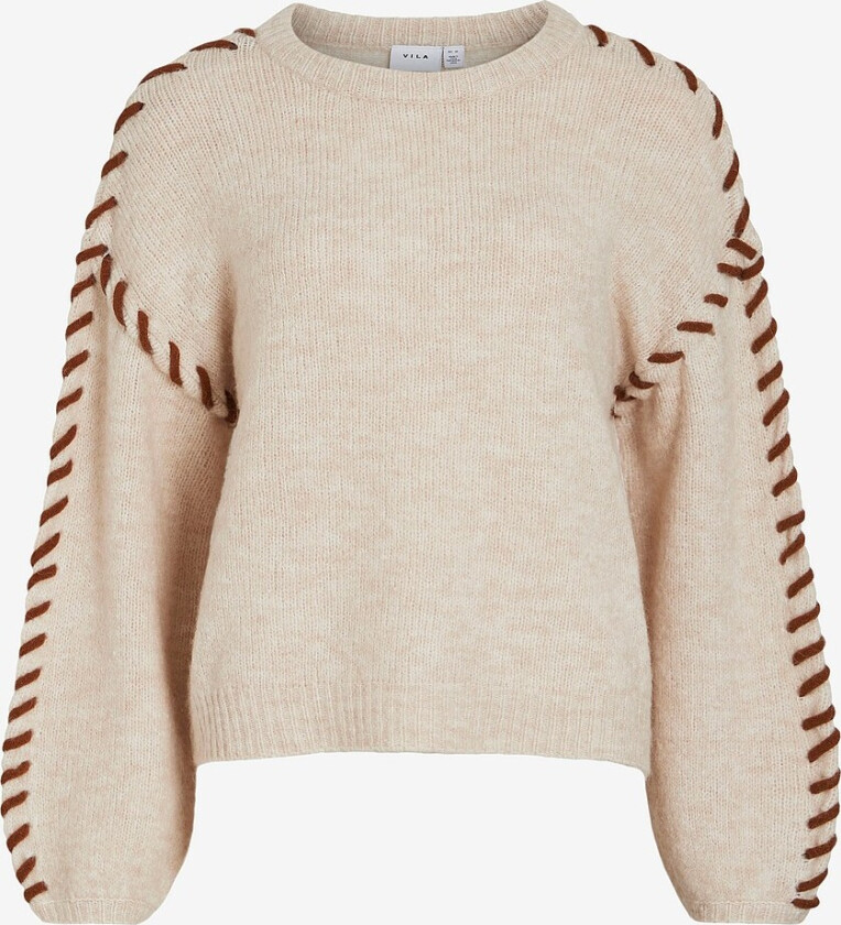 Genser viHaddie O-neck Stitch Detail Knit - Beige