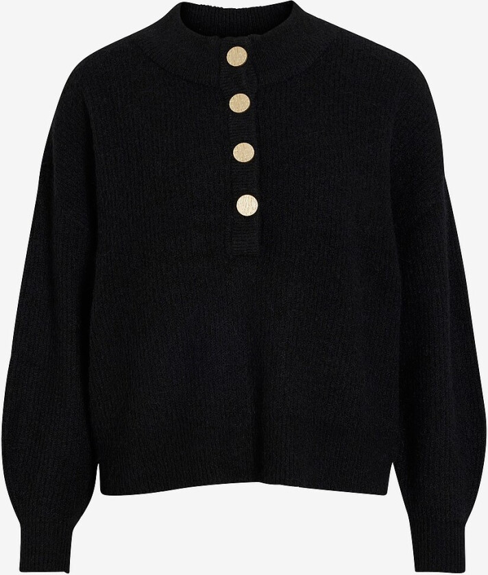 Genser viAlva Highneck L/S Button Knit Top - Svart