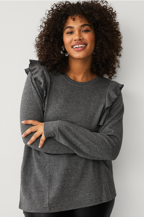 Topp vLucca L/S Frill Blouse - Grå