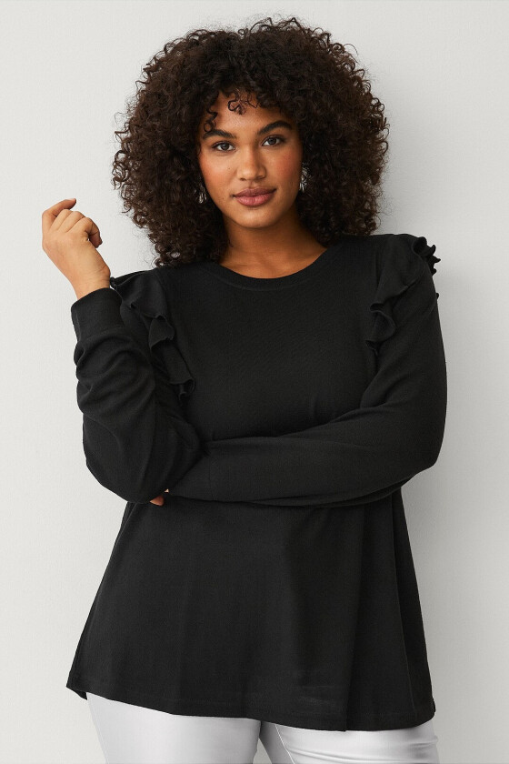 Topp vLucca L/S Frill Blouse - Svart