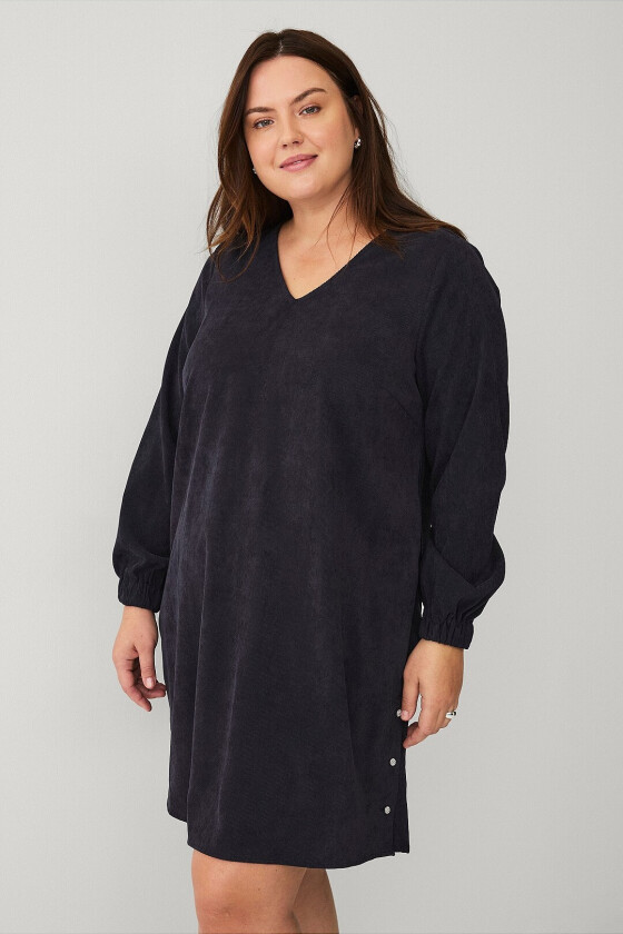 Fløyelkjole vElena L/S Abk Button Dress - Svart