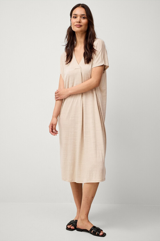 Kjole viBrielle V-neck S/S Midi Dress - Beige