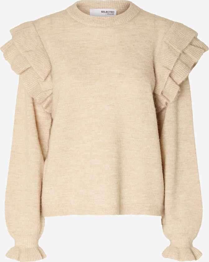 Genser slfLulu LS Knit Shoulder Frills O-n - Beige