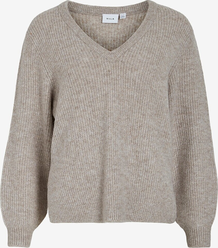 Genser viBeluna V-neck Rev L/S Knit Top - Beige