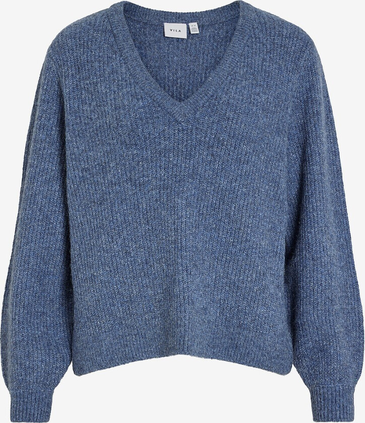 Genser viBeluna V-neck Rev L/S Knit Top - Blå