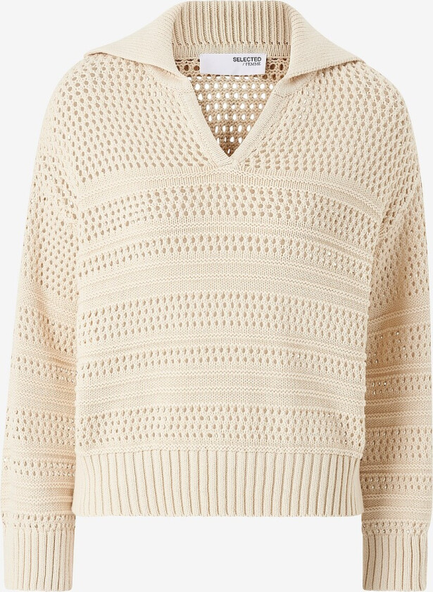 Genser slfFina LS Collar Knit - Beige