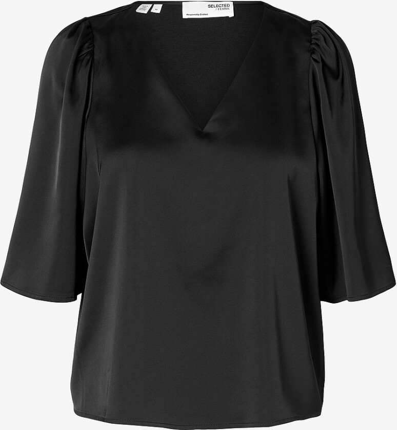 Topp slfLena 2/4 V-neck Top D2 - Svart
