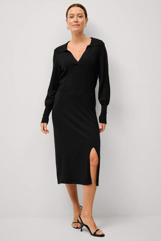 Kjole viComfy L/S Collar Rib Knit Dress - Svart
