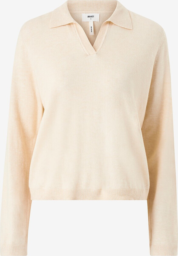 Genser objThess L/S V-neck Knit Polo - Beige