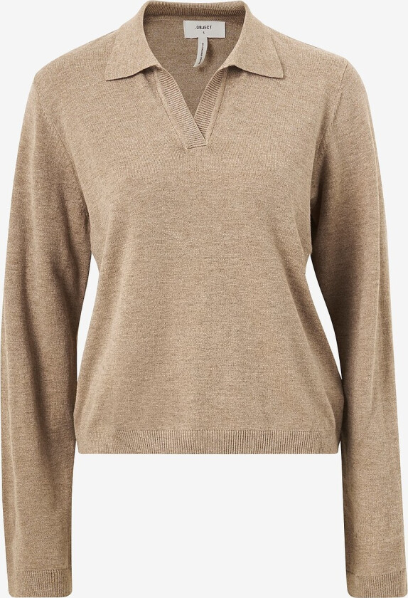 Genser objThess L/S V-neck Knit Polo - Brun