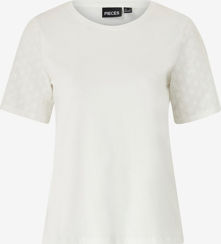 Topp pcAndrea SS Embrodery T-shirt BC - Hvit