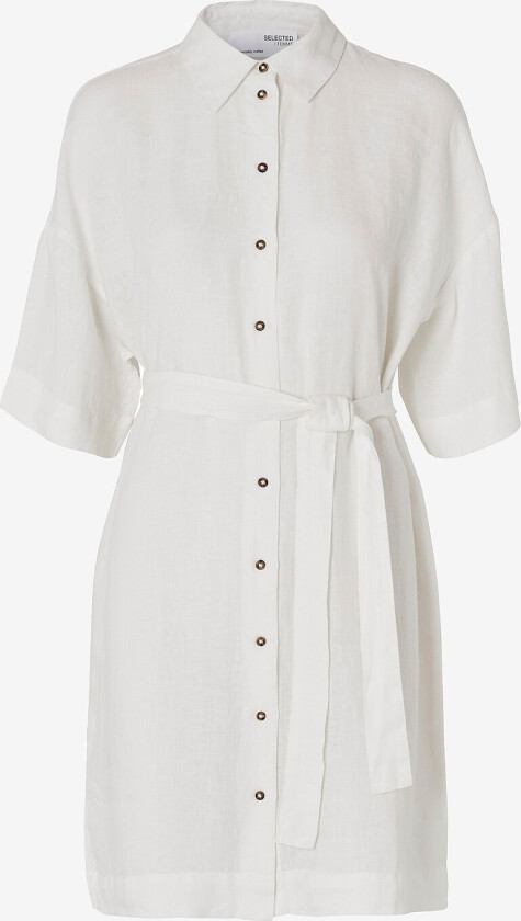 Kjole i lin slfLinnie 2/4 Short Linen Shirt Dress - Hvit