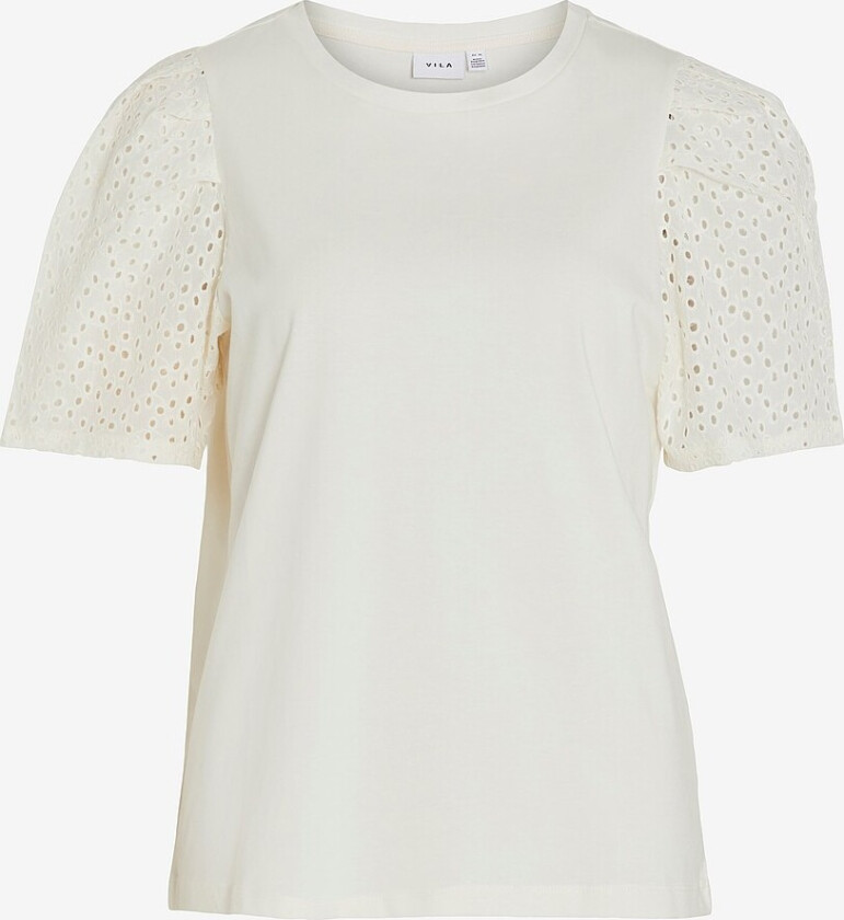 Topp viMerry S/S Emb Anglaise Top - Beige