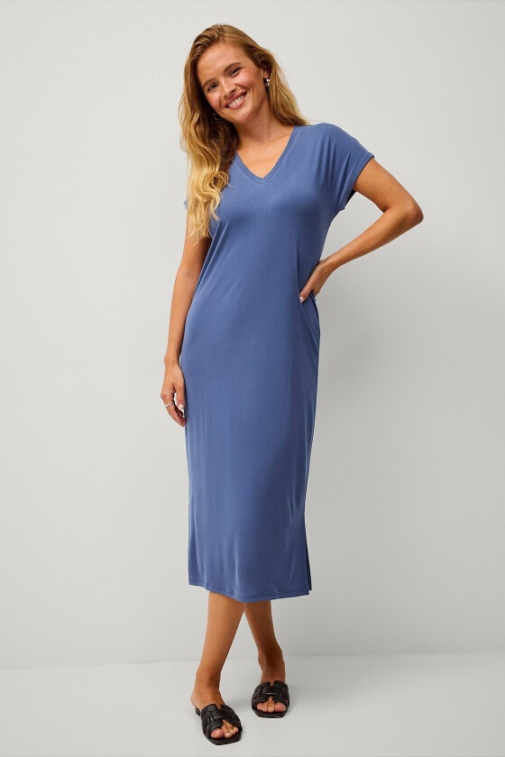 Kjole viModala V-neck S/S Midi Dress/dfs - Blå