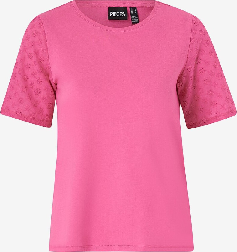 Topp pcAndrea SS Embrodery T-shirt BC - Rosa