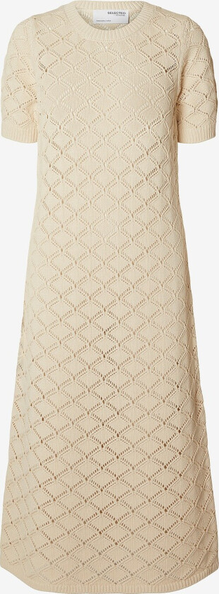 Strikketkjole slfVinna SS Long Knit Dress - Beige