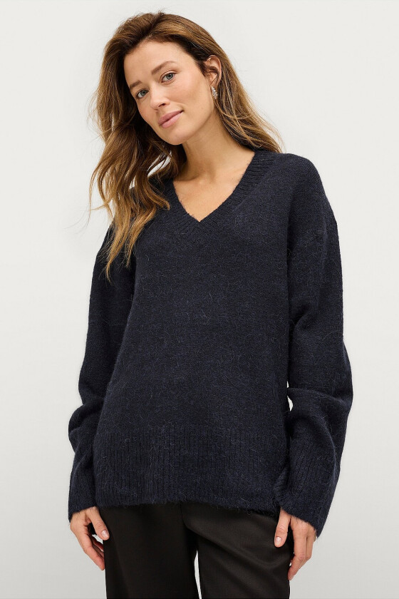 Genser V-neck Knitted Sweater - Blå