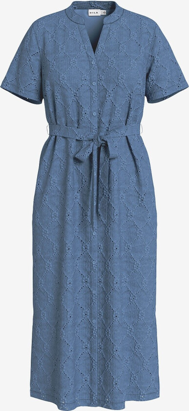 Skjortekjole viDelea V-neck S/S Midi Dress/r/vol - Blå