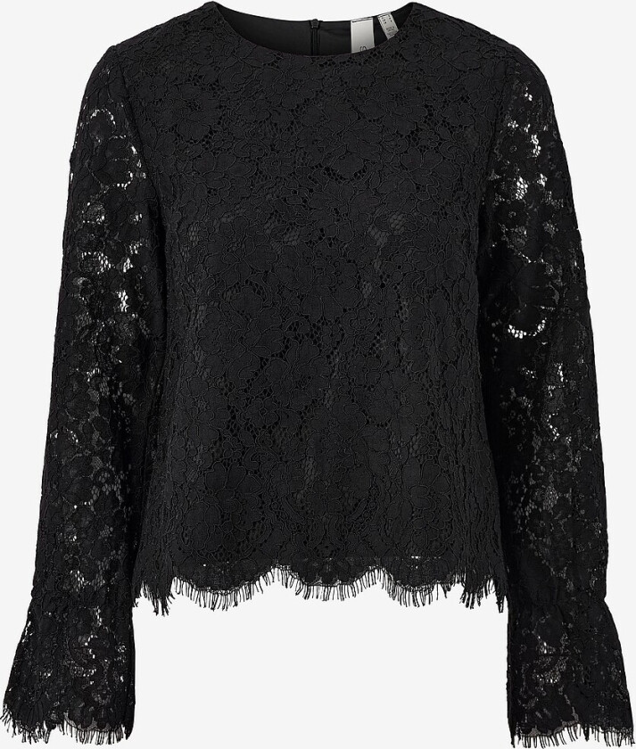 Blondetopp yasPerla LS Lace Top S. - Svart