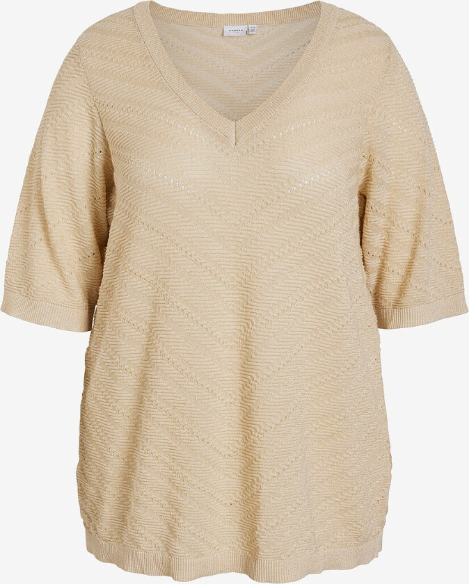 Genser viEsty V-neck 2/4 Glitter Knit Top - Beige