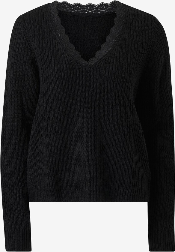 Genser viLou Rev V-neck L/S Lace Knit Top - Svart