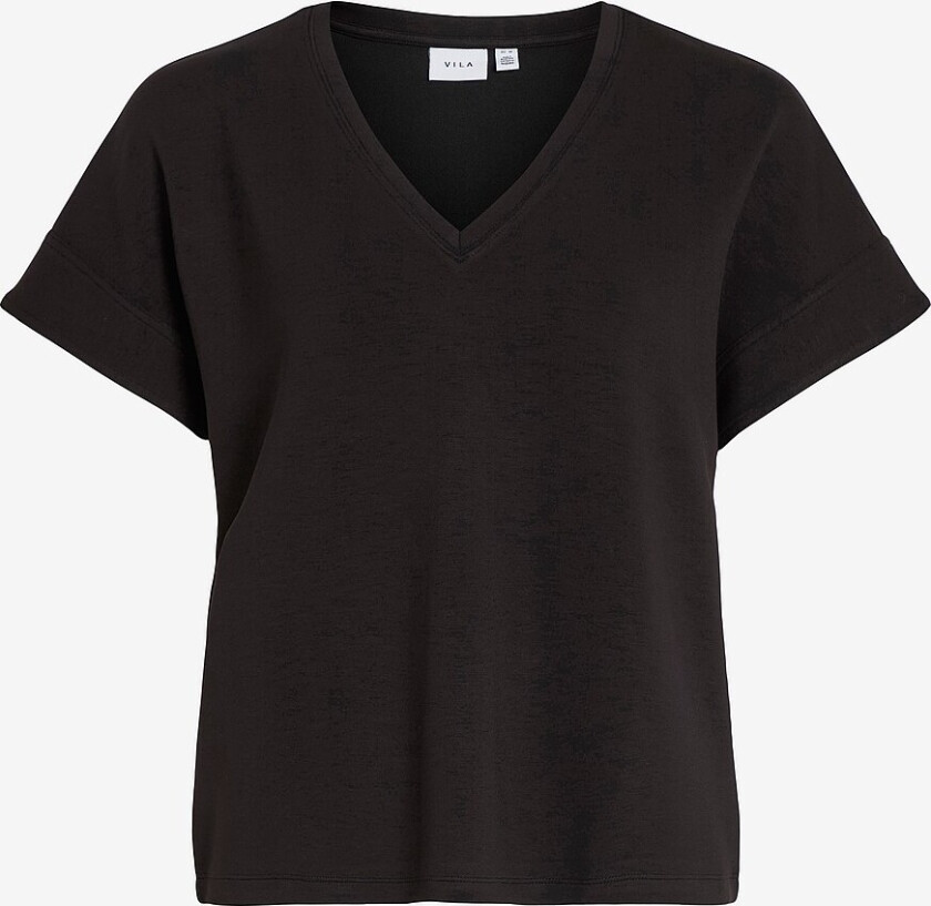 Topp viFrotea V-neck S/S Top - Svart