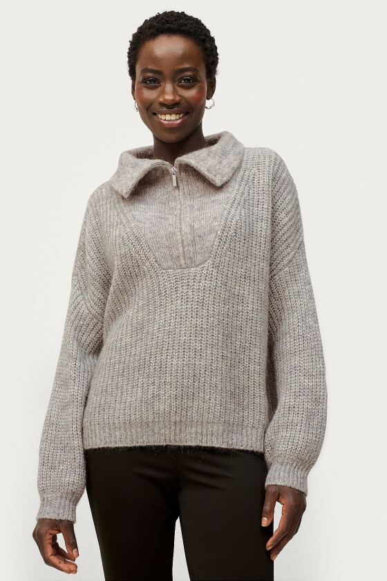 Genser Lusinda Knit T-neck Zip - Grå