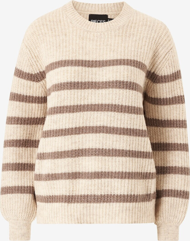 Genser pcNanna LS O-neck Wool Knit - Beige