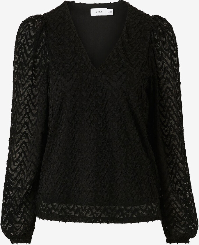 Topp viFary V-neck L/S Top - Svart