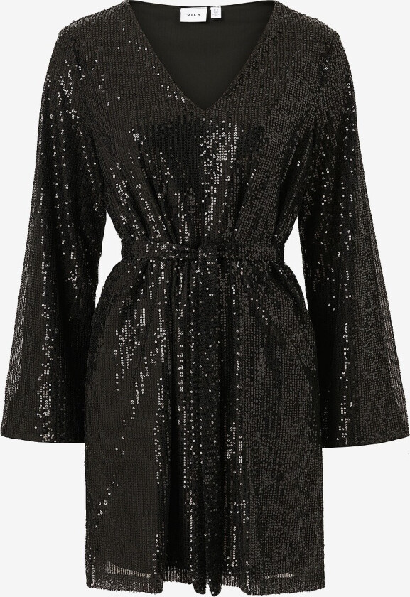 Plajettkjole viGlitas Deep V-neck L/S Sequin Dress - Svart