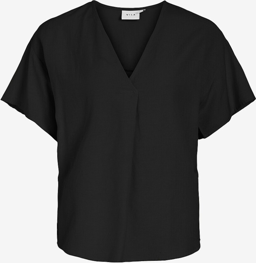 Topp viPrisilla V-neck S/S Top - Svart