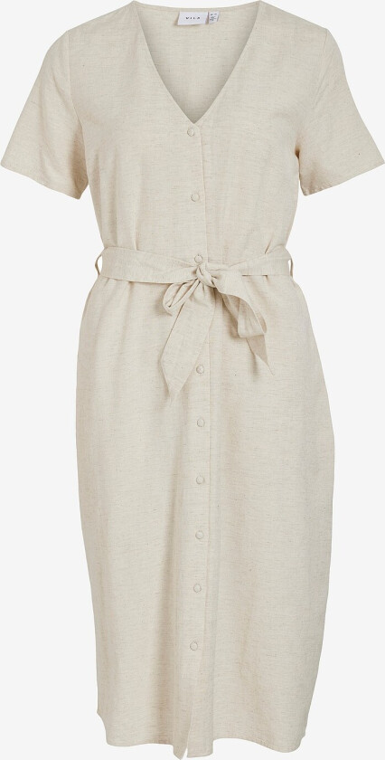Skjortekjole viPrisilla S/S V-neck Midi Dress - Beige