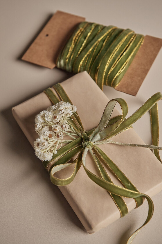 Gavebånd Velvety Gold i fløyel, 20 m - Grønn