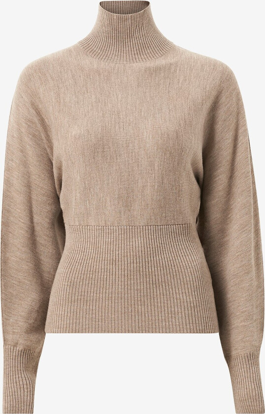 Genser Rib Knit Dolman Waisted Sweater - Beige