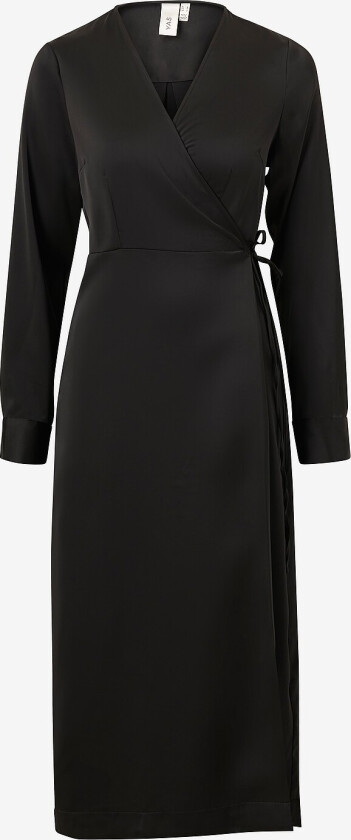 Omslagskjole yasPella LS Wrap Midi Dress - Svart