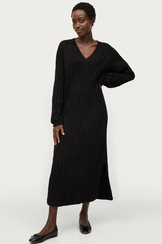 Maxikjole V-neck Knitted Dress - Svart