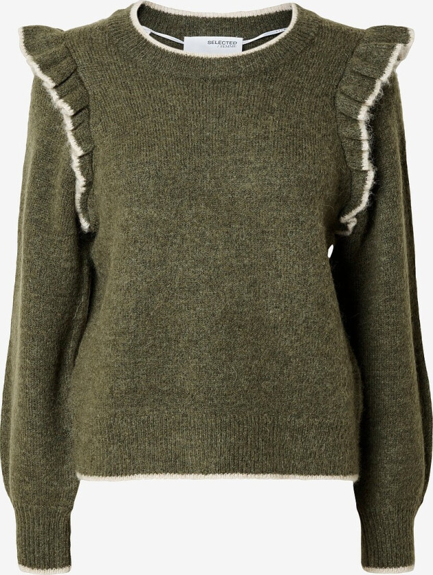 Genser slfAlva Frills LS Knit O-neck - Grønn