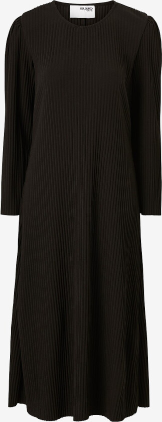 Kjole Slfsilla LS O-neck Plisse Midi Dres - Svart