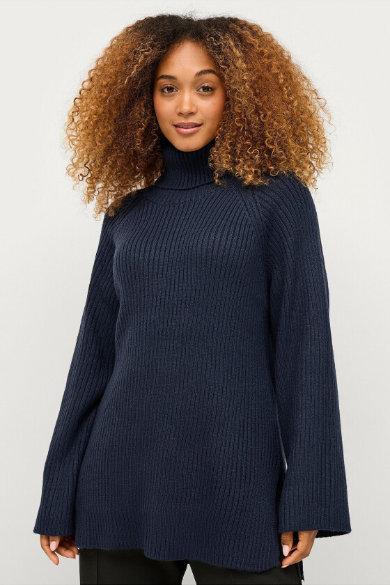 Polohals Roll-neck Knitted Sweater - Blå