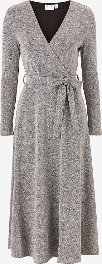Kjole viMynte L/S Wrap Detail Midi Dress - Sølv