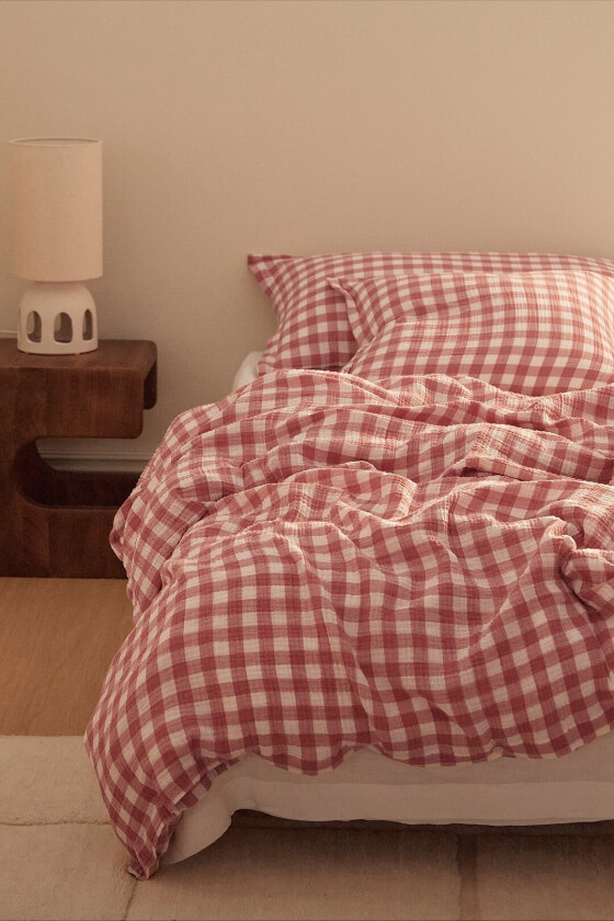 Sengesett Candela Check i musselin - Rosa