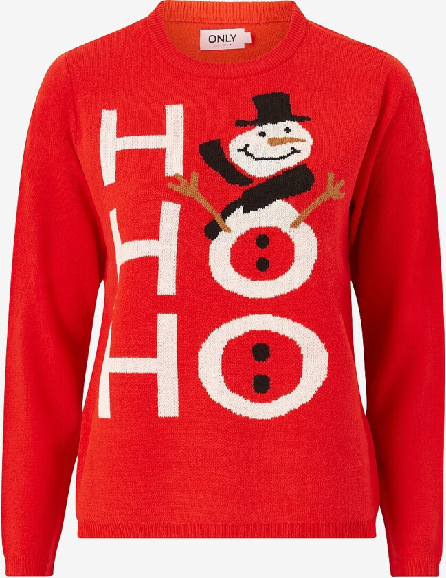 Julegenser onlXmas Selfie LS O-neck Box Knt - Rød