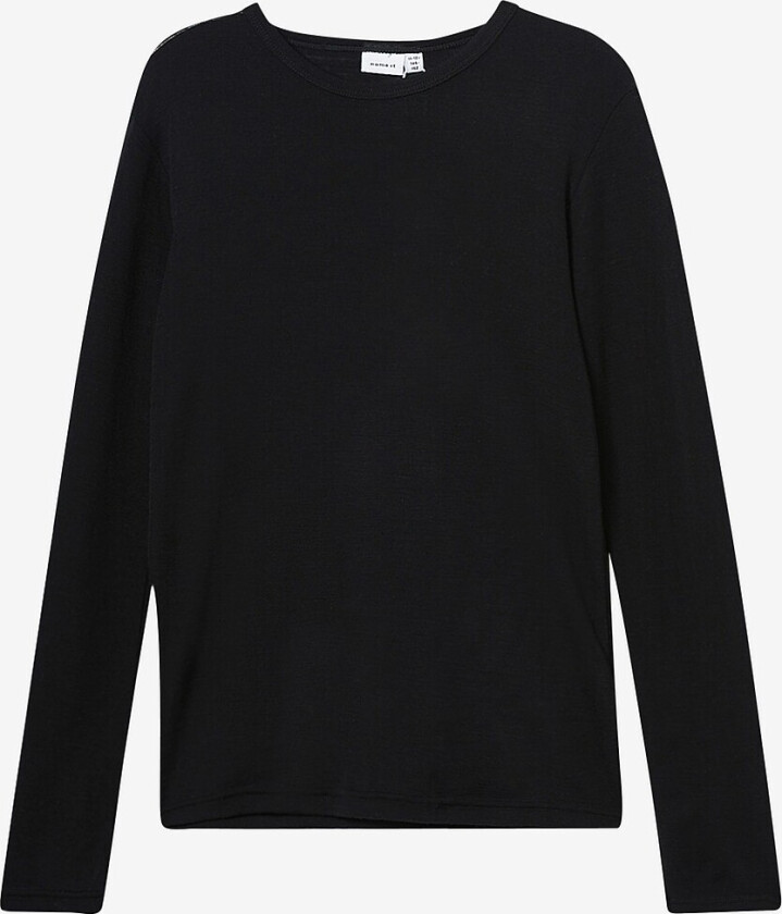 T-skjorte nkmWang Wool Rib LS Top - Svart