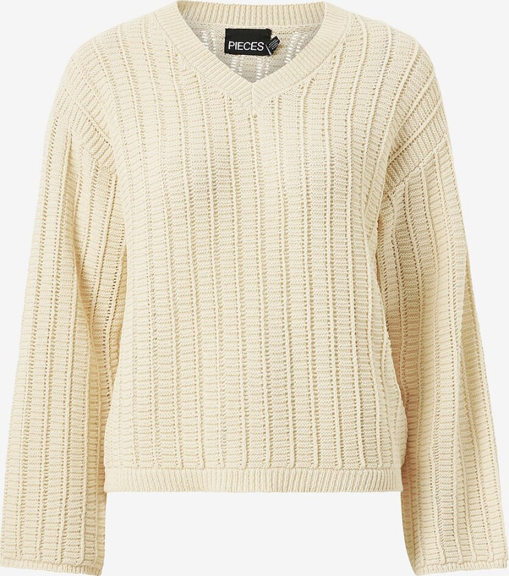 Genser pcJesca LS V-neck Knit - Beige