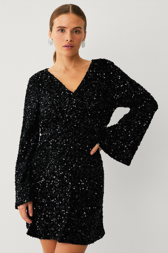 Plajettkjole viBarina Wide Sleeve Glitter Dress - Svart