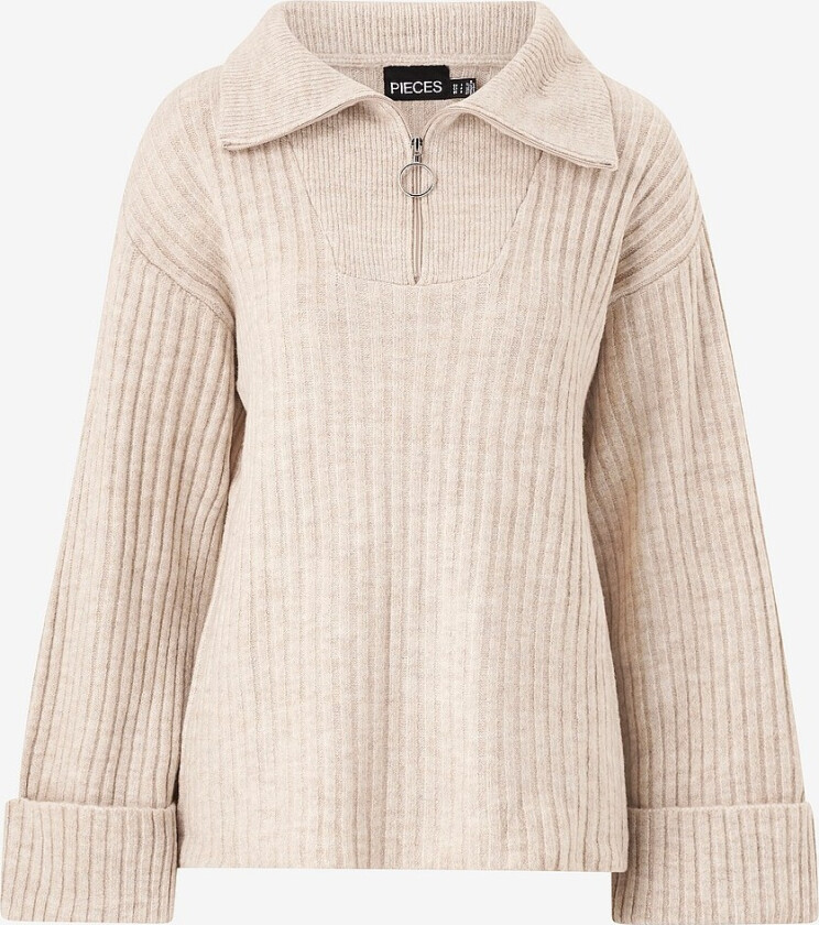 Genser pcHasy LS Zip Knit - Beige