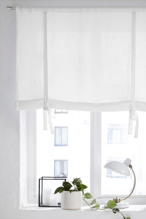 Roll up-gardin i vasket lin Candice - Hvit