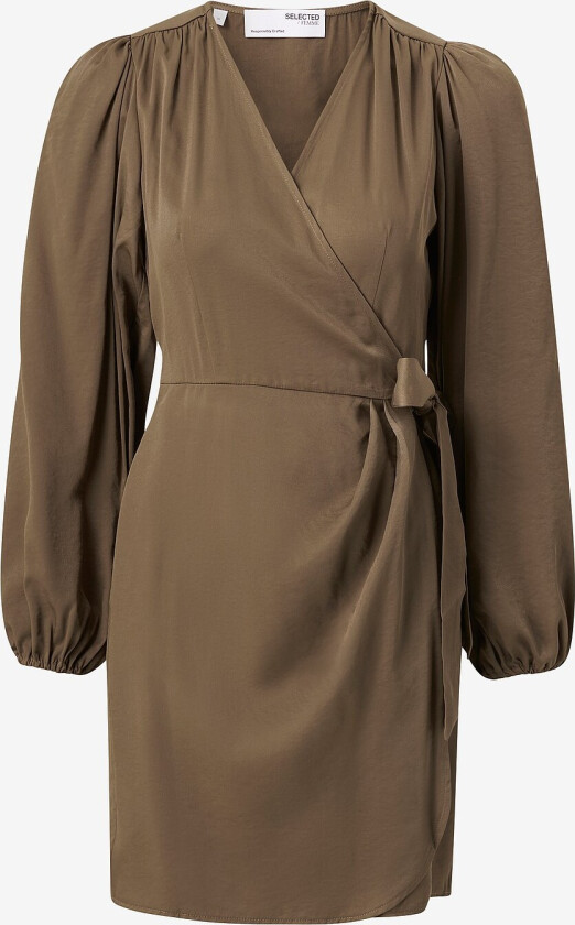 Kjole slfStine LS Short Wrap Dress - Brun