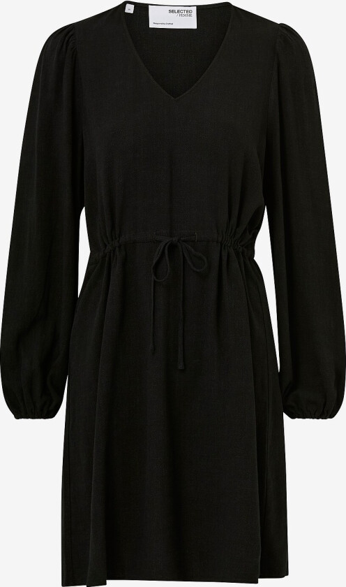 Kjole slfViva LS Short Linen Dress - Svart